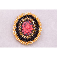 Red Rose Brooch with Toho Beads