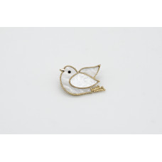 Golden Brooch with Mother-of-Pearl and Bird Design