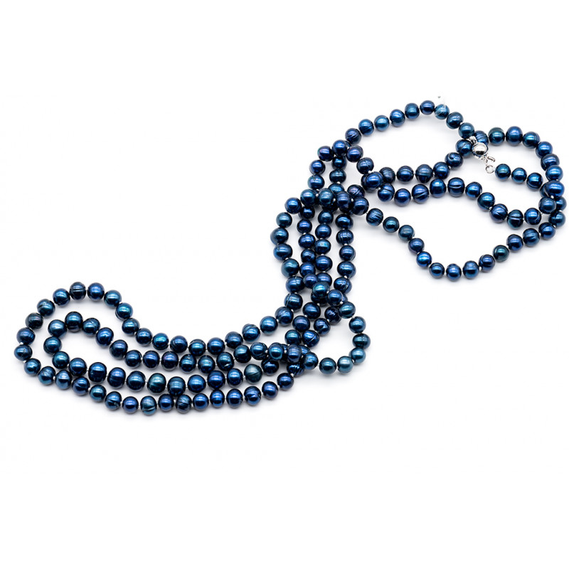 Dark Blue Freshwater Pearl Necklace – 130 cm Elegance