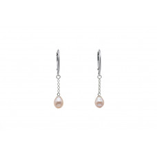 Apricot-hued freshwater pearl earrings with a silver chain